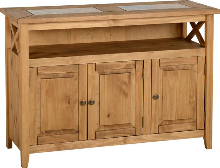 Salvador Tile Top 3 Door Sideboard in Distressed Waxed Pine